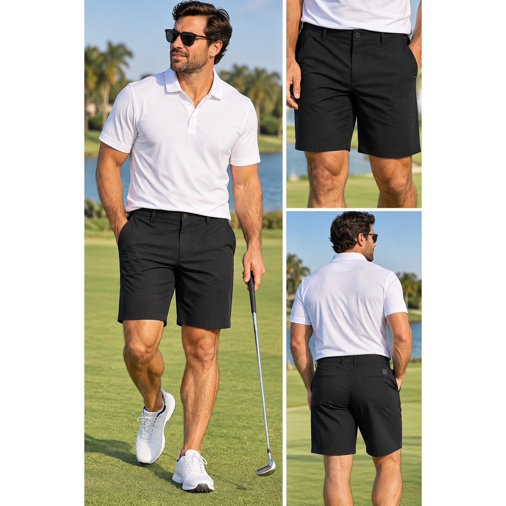 Puma Golf Shorts Size 30 Black Performance Flat Front Moisture Wicking #1693